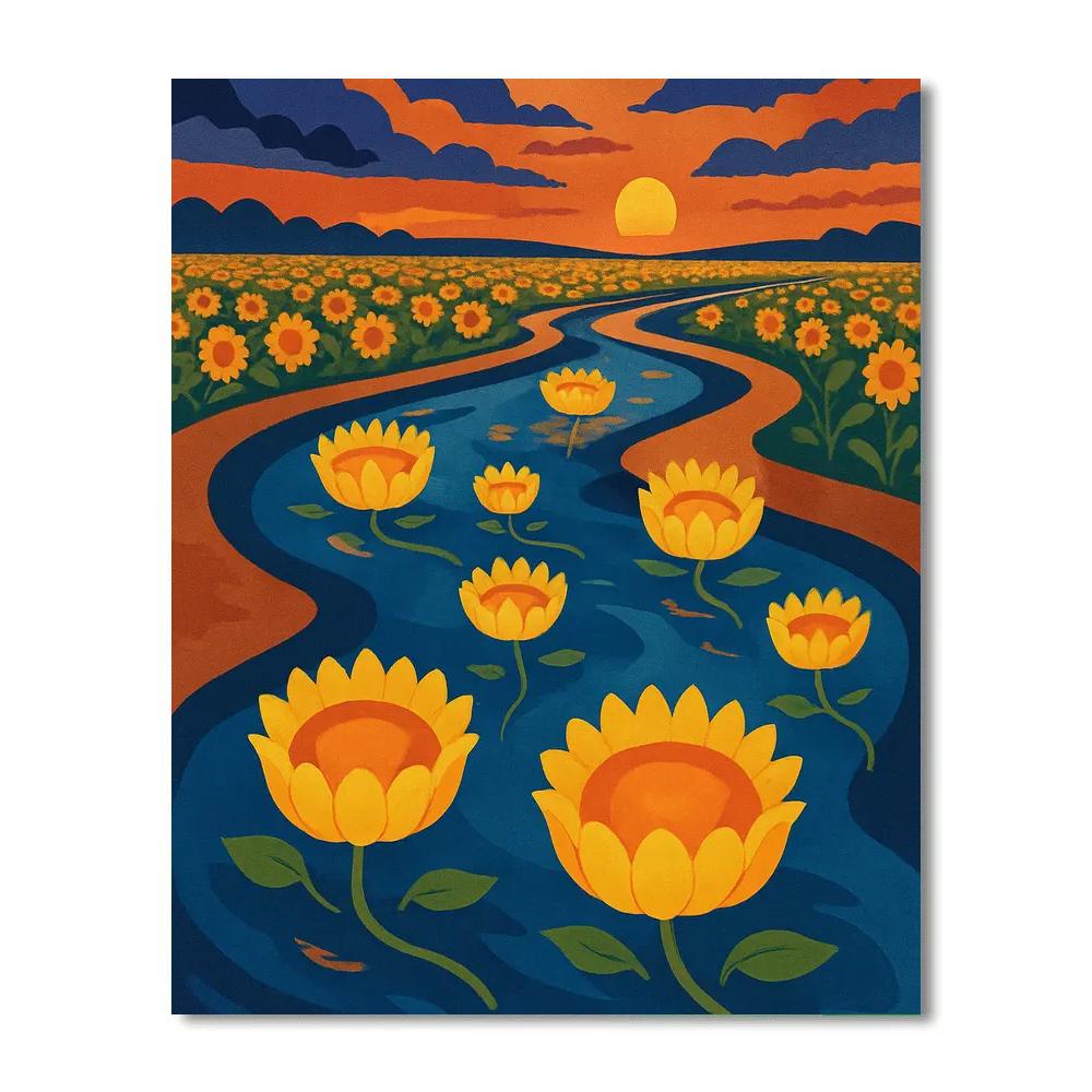 River Delta With Sunflower Lanterns Paint by numbers art