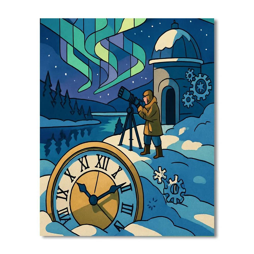 Clockwork Aurora In Winter Number painting