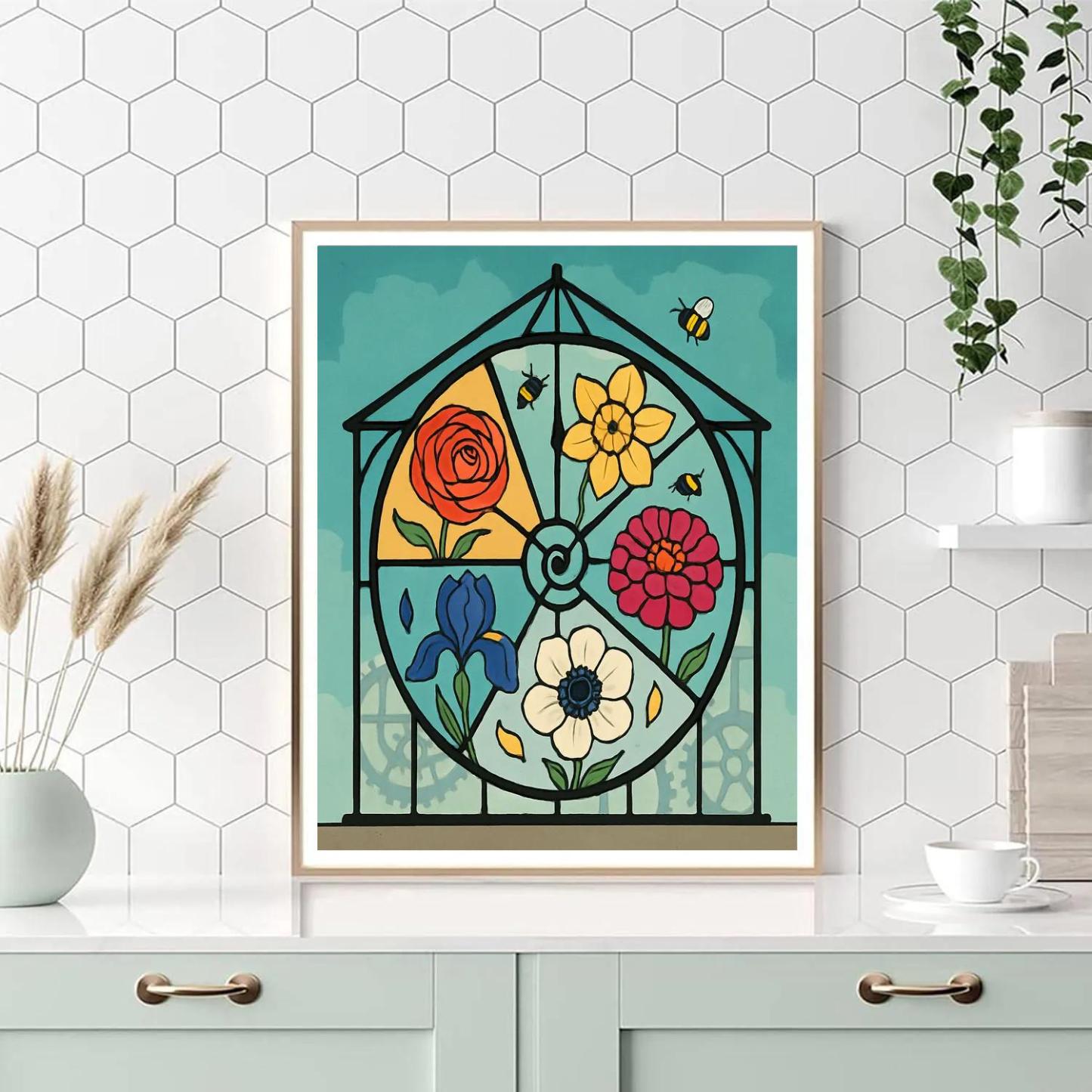 Clockwork Floral Greenhouse Mosaic painting number kit