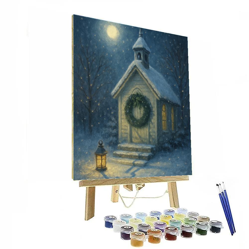 Moonlit Chapel Steps With Wreath Shadows paint by color