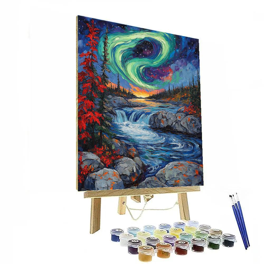 A.Y. Jackson Inspired Aurora Over Shield Rapids paint by number