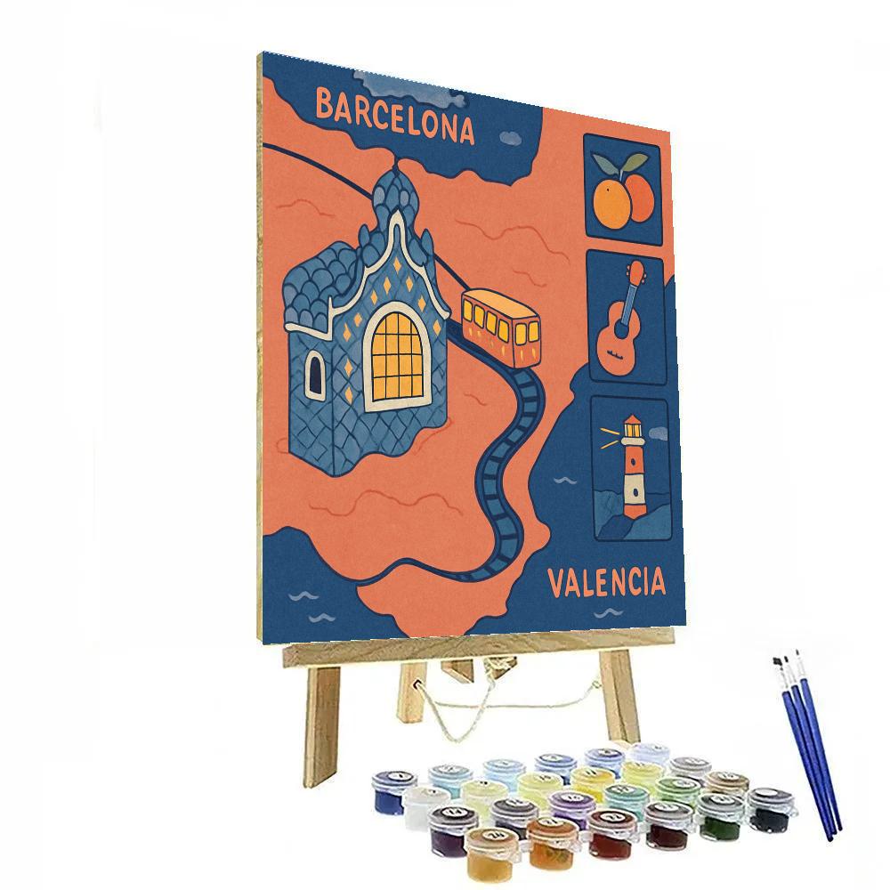Painted Railway Map In Spain Twilight paint by numbers