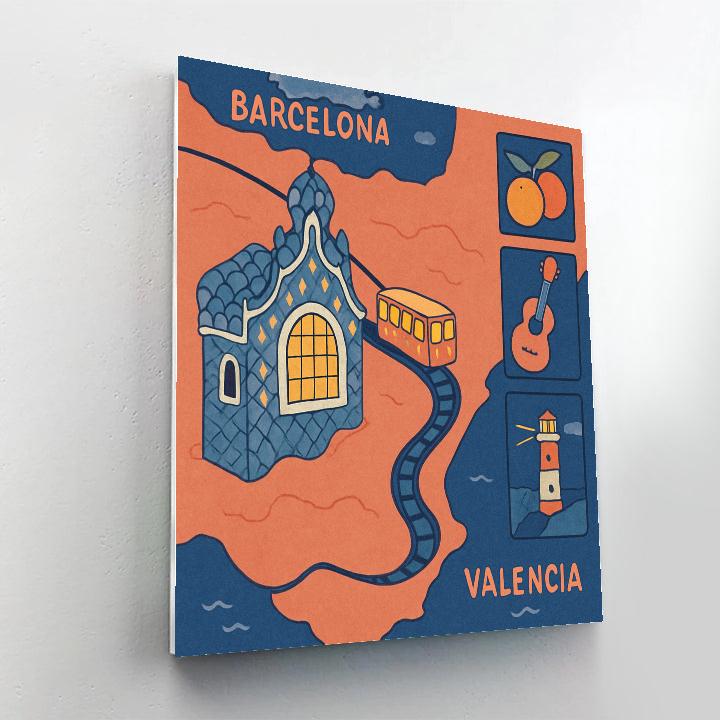 Painted Railway Map In Spain Twilight paint by numbers