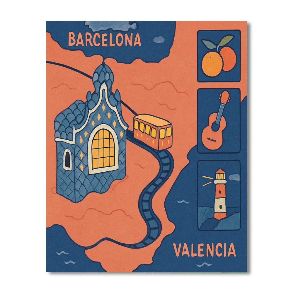 Painted Railway Map In Spain Twilight paint by numbers