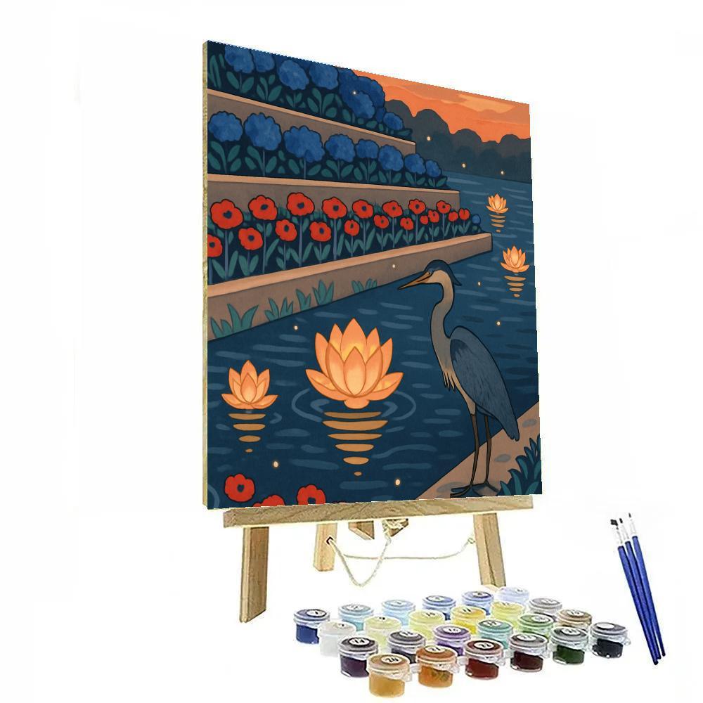 Terraced Riverbank With Floral Lanterns paint by number