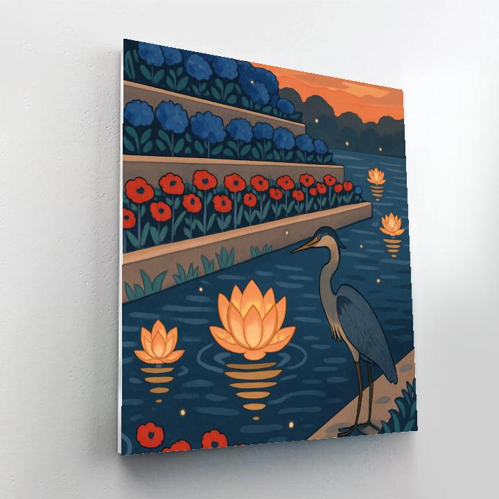 Terraced Riverbank With Floral Lanterns paint by number