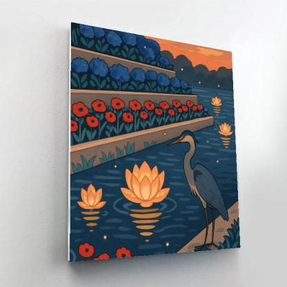 Terraced Riverbank With Floral Lanterns paint by number