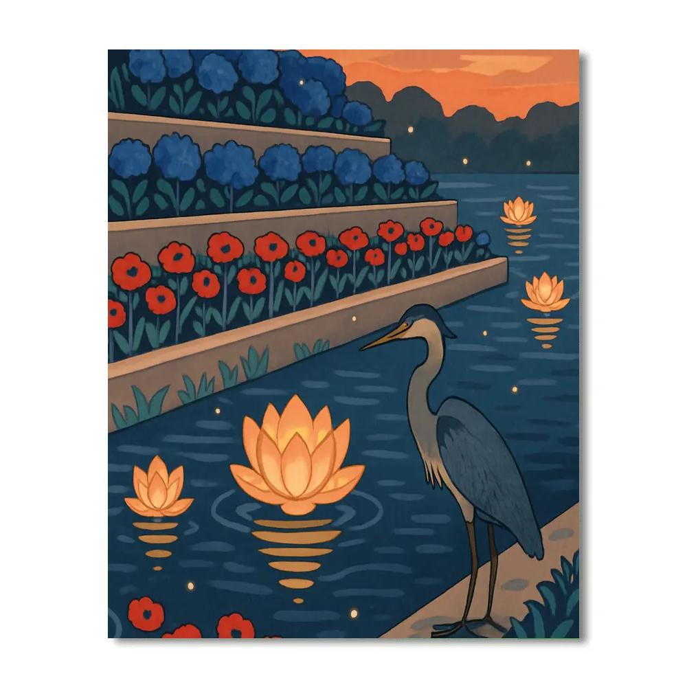 Terraced Riverbank With Floral Lanterns paint by number