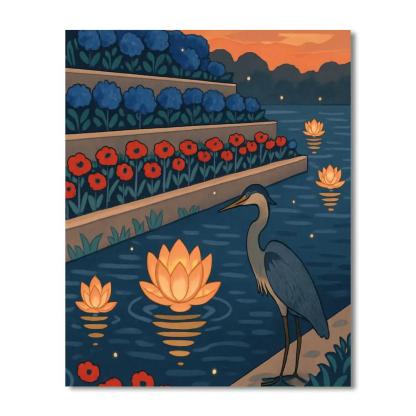 Terraced Riverbank With Floral Lanterns paint by number