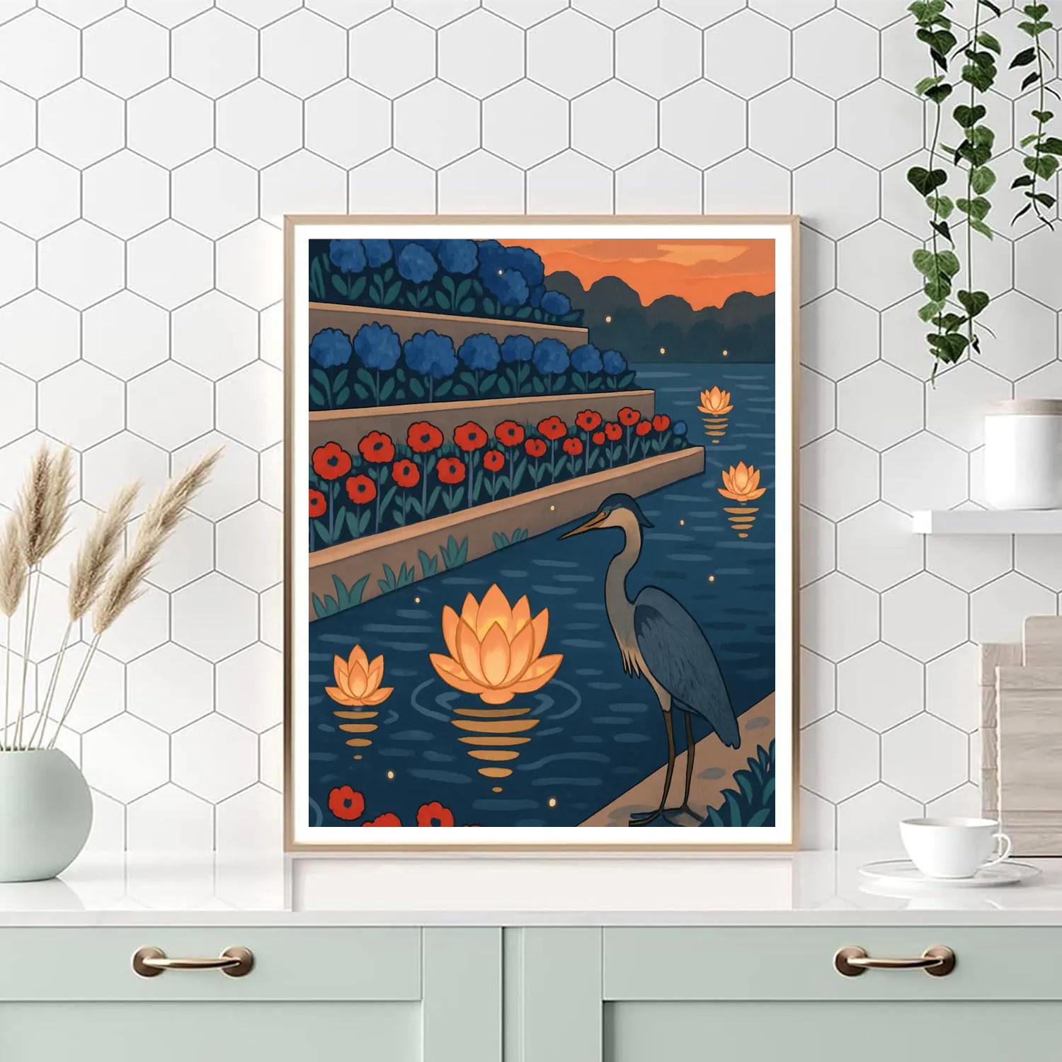 Terraced Riverbank With Floral Lanterns paint by number