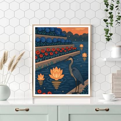 Terraced Riverbank With Floral Lanterns paint by number