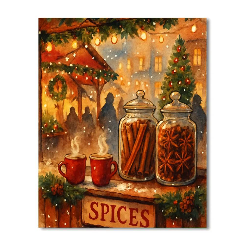 Winter Market Spice Stall Under Glowing Canopies DIY paint by numbers