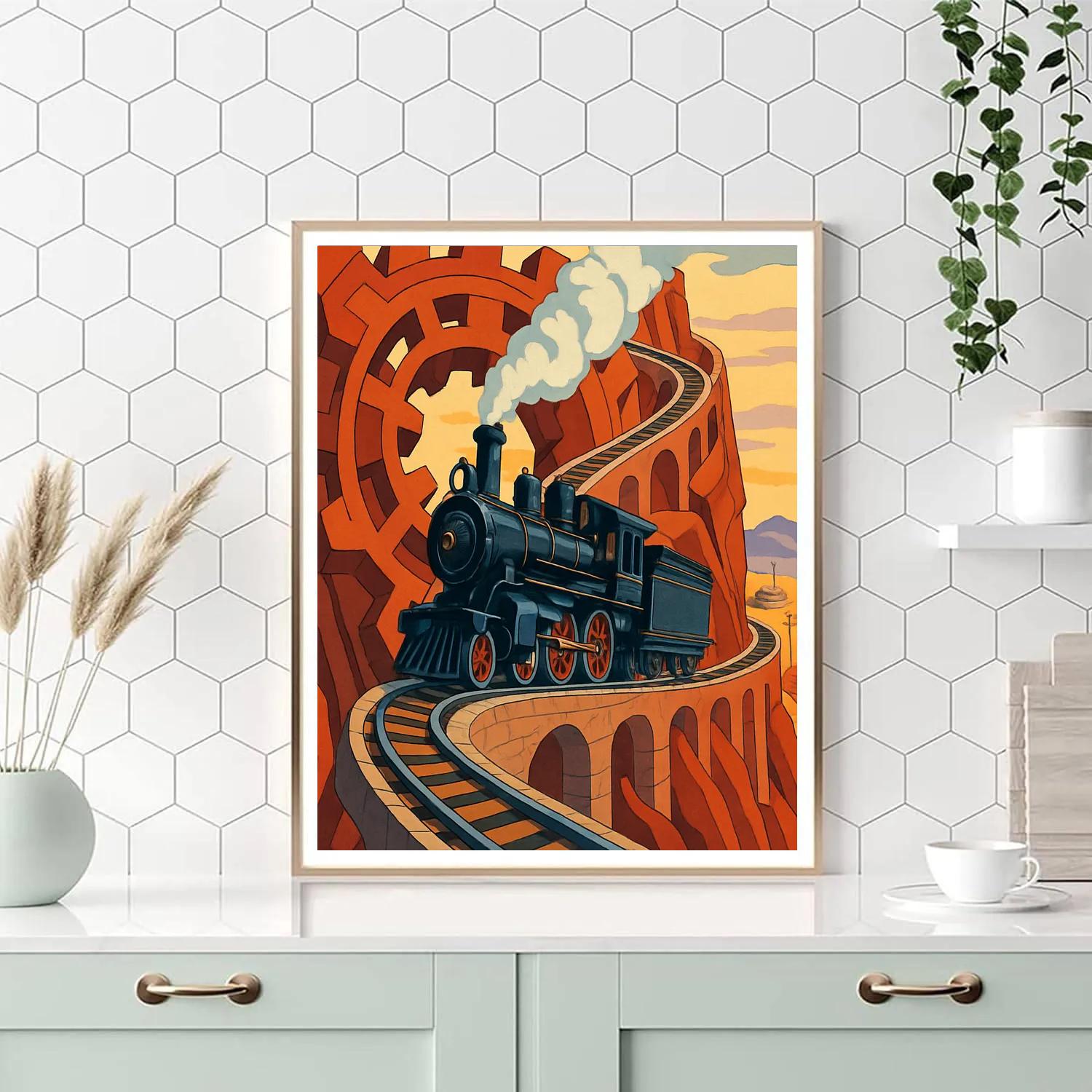 Clockwork Canyon Steam Train Painting by numbers kit