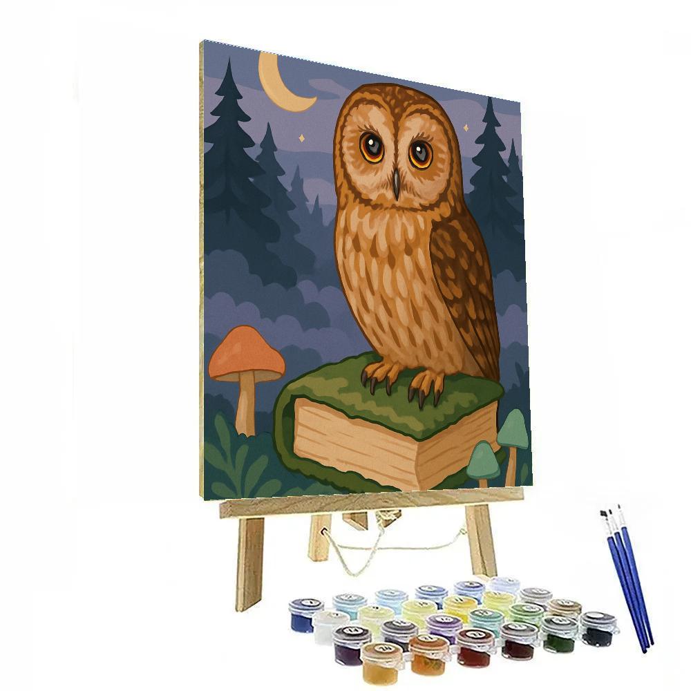 Library Of Moss Under Moonlight With Owl painting number kit