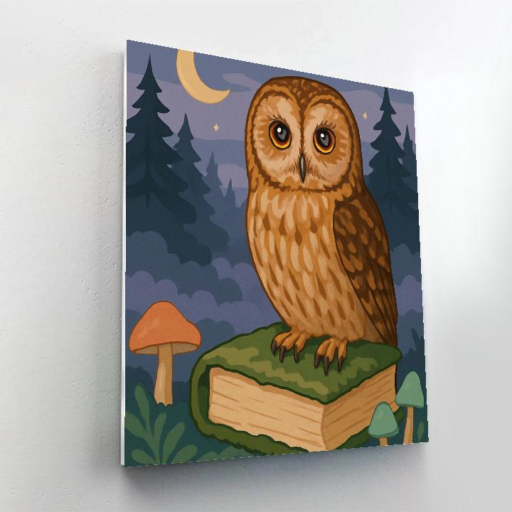 Library Of Moss Under Moonlight With Owl painting number kit