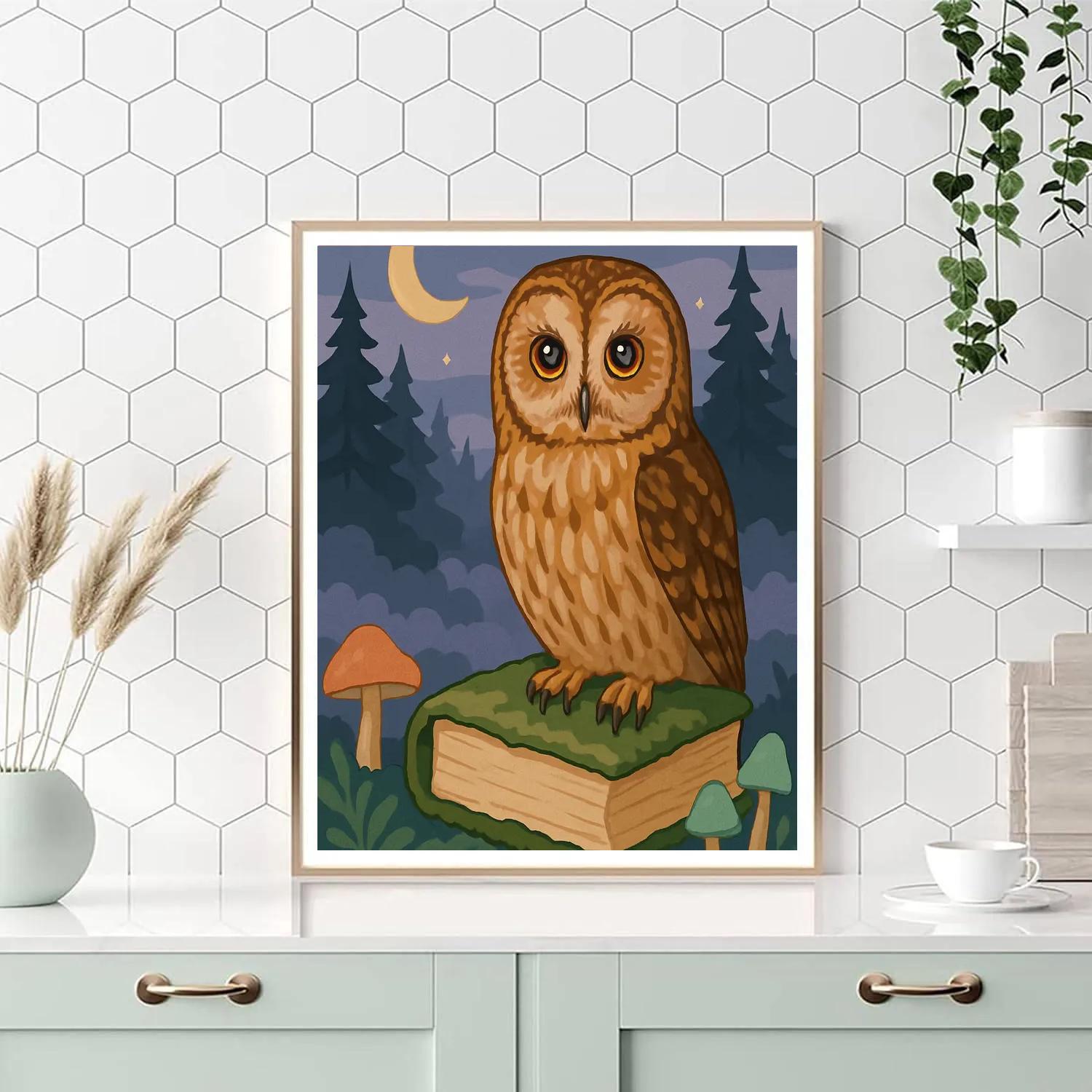 Library Of Moss Under Moonlight With Owl painting number kit