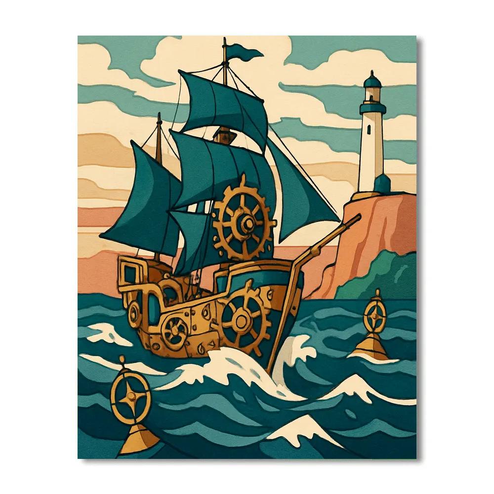 Tidal Clockwork Ship Regatta paint by color