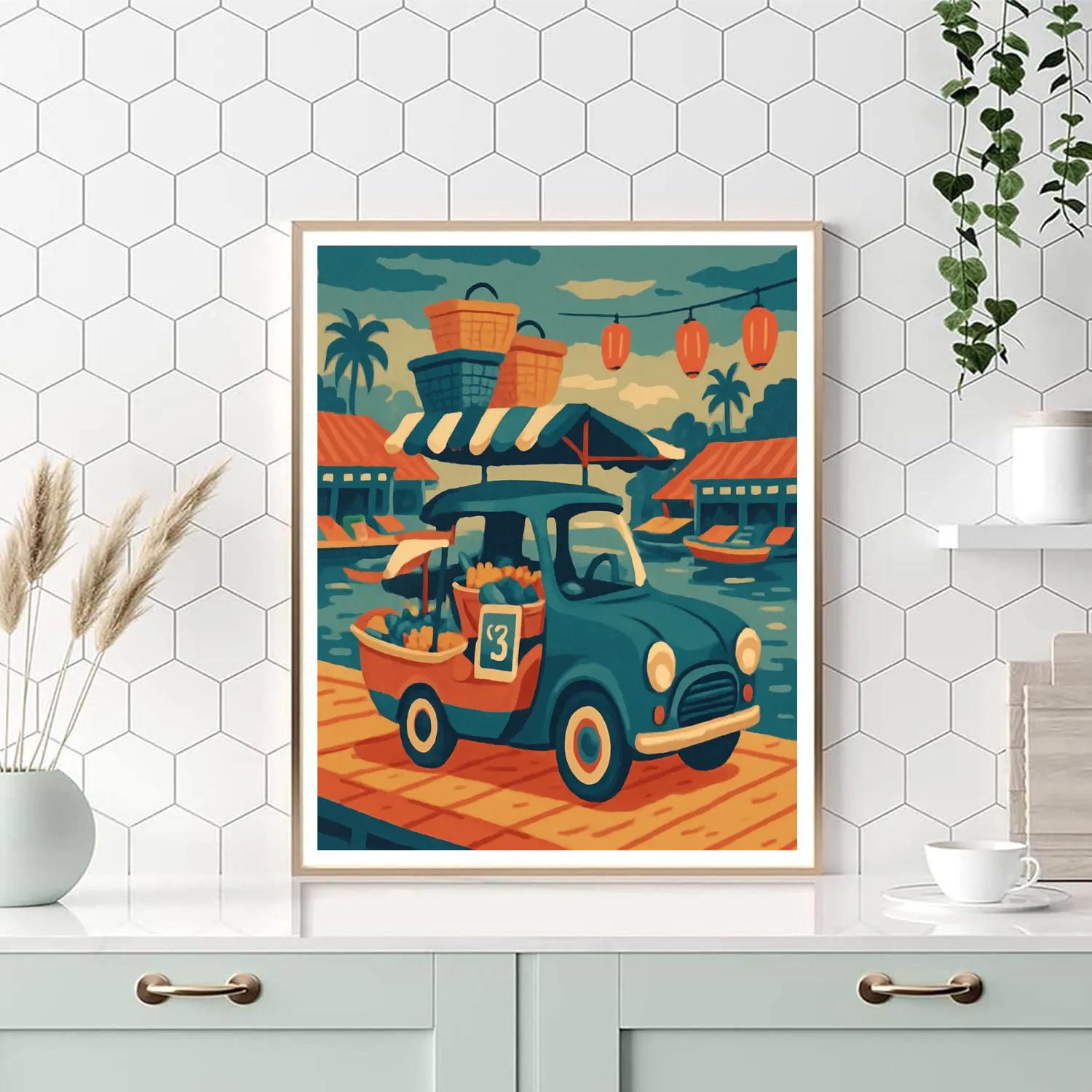 Cars Of The Floating Market Parade paint by number