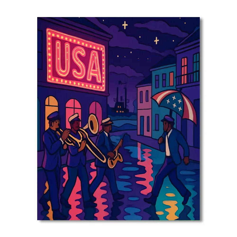 Jazz Parade Under Neon USA paint by numbers