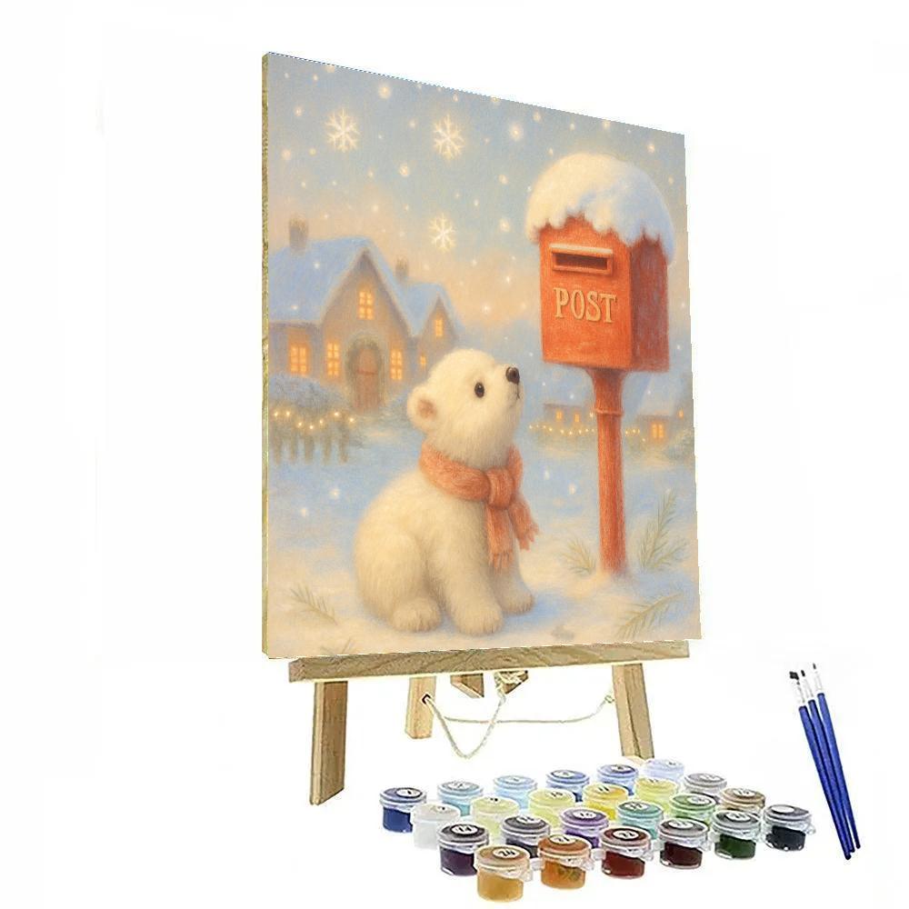 Polar Bear Cub Watching Snowfall At The Postbox paint by color