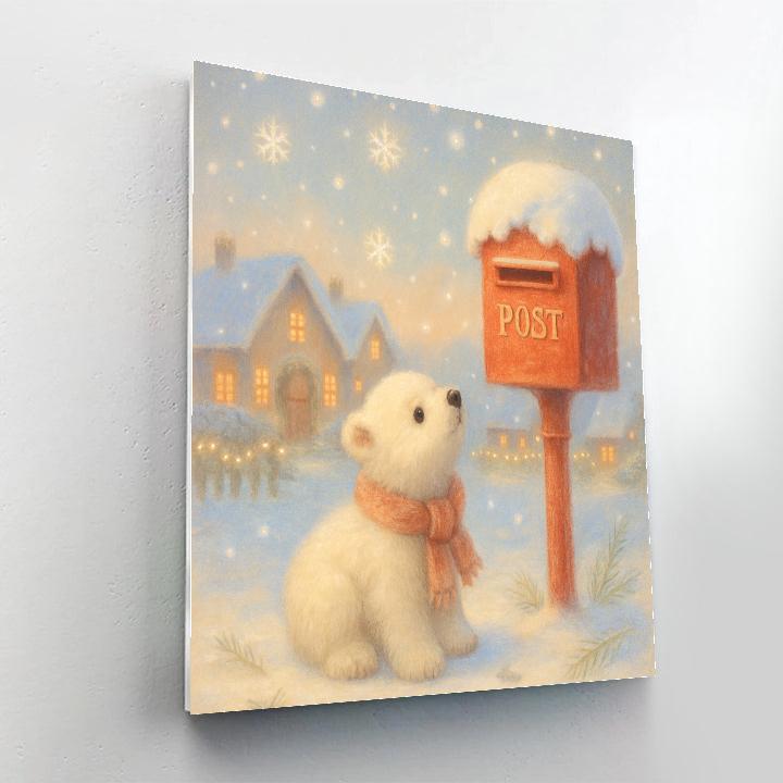 Polar Bear Cub Watching Snowfall At The Postbox paint by color