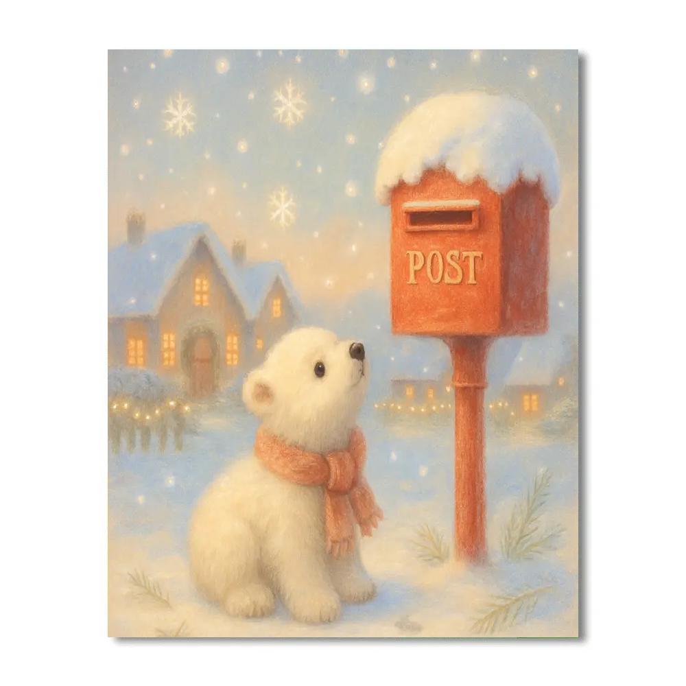 Polar Bear Cub Watching Snowfall At The Postbox paint by color