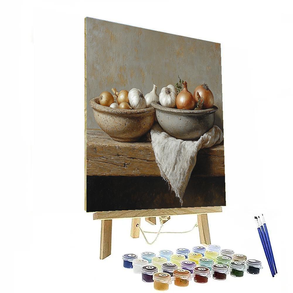 Diego Velázquez Inspired Market Still Life With Ochre Roots And Stoneware Paint by numbers art
