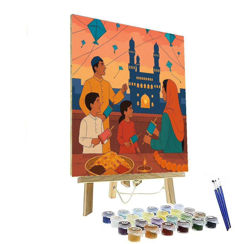 India Hyderabadi Kite Festival Skyline paint by numbers