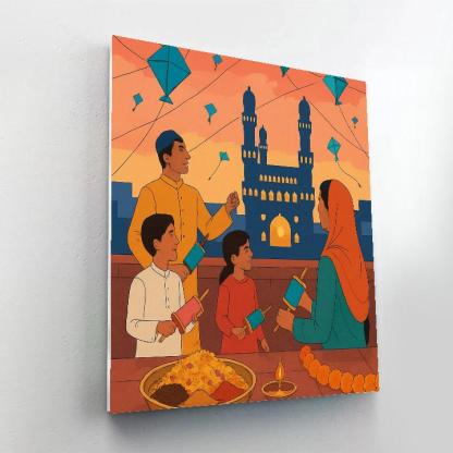 India Hyderabadi Kite Festival Skyline paint by numbers