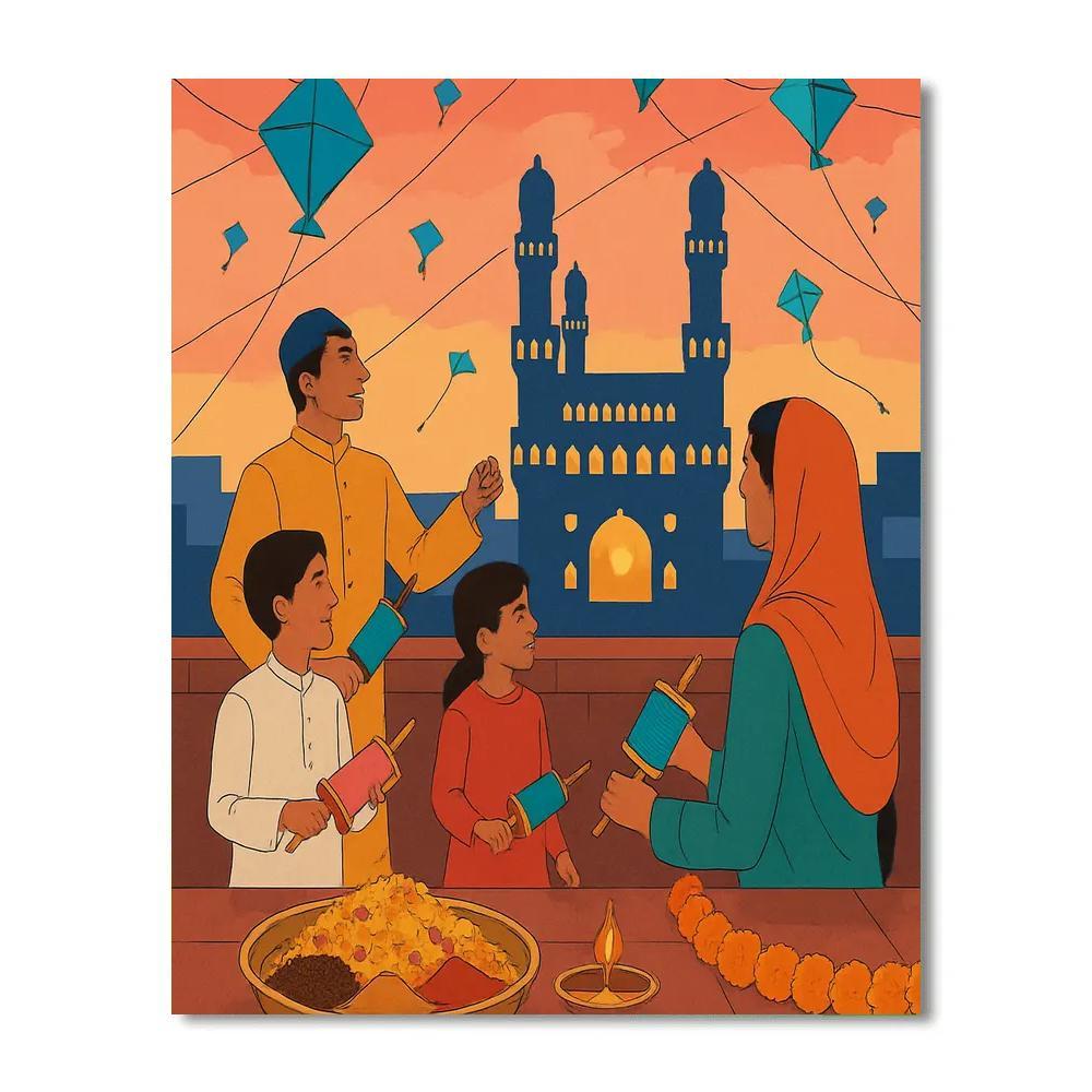 India Hyderabadi Kite Festival Skyline paint by numbers