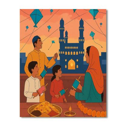 India Hyderabadi Kite Festival Skyline paint by numbers