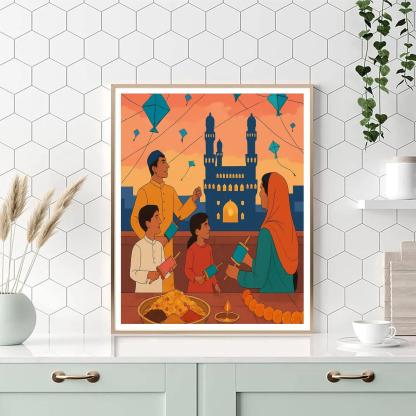 India Hyderabadi Kite Festival Skyline paint by numbers