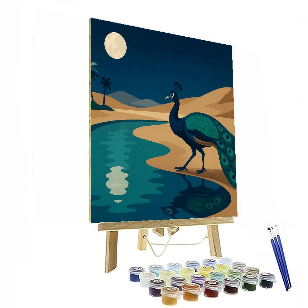 Moonlit Oasis With Peacock Reflections Painting by numbers kit