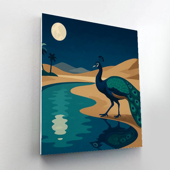 Moonlit Oasis With Peacock Reflections Painting by numbers kit