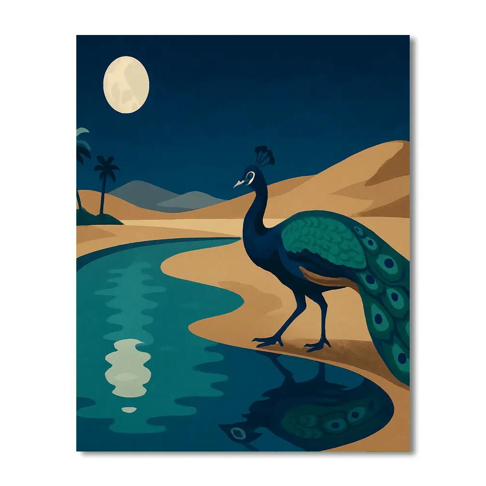 Moonlit Oasis With Peacock Reflections Painting by numbers kit