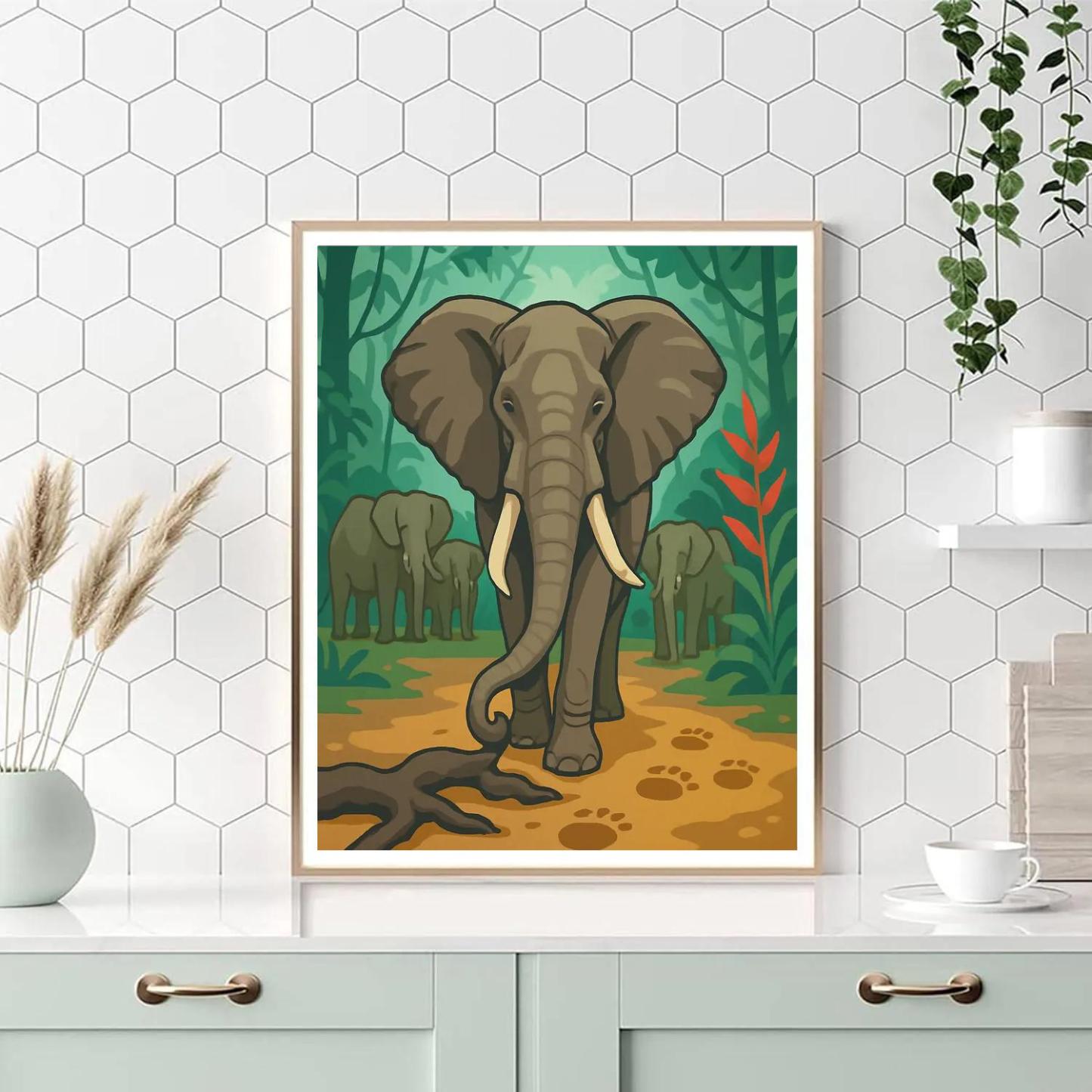Canopy Echoes With Elephant Matriarch Number painting