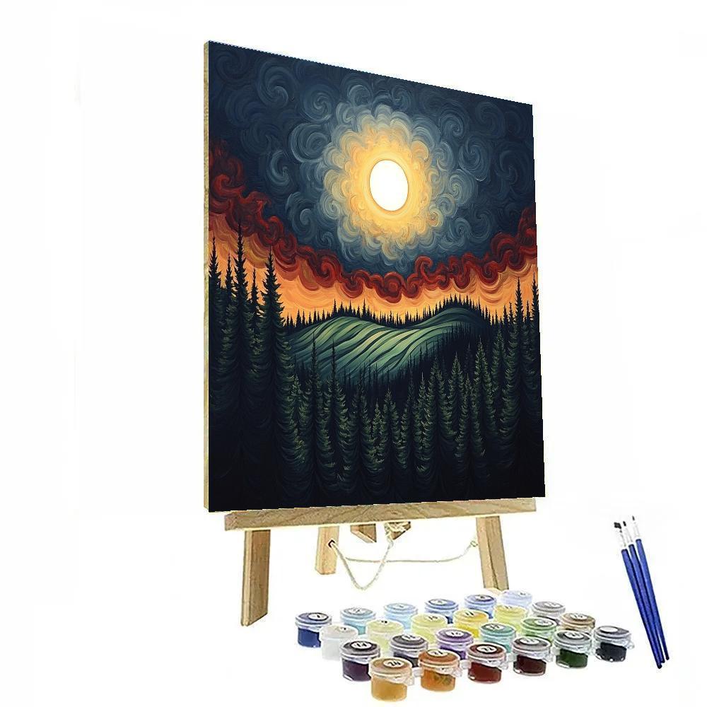 Edvard Munch Inspired Eclipse Over Trembling Pine Ridge paint by numbers