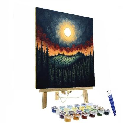 Edvard Munch Inspired Eclipse Over Trembling Pine Ridge paint by numbers