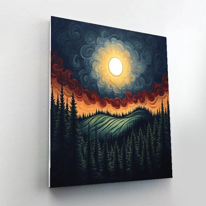 Edvard Munch Inspired Eclipse Over Trembling Pine Ridge paint by numbers