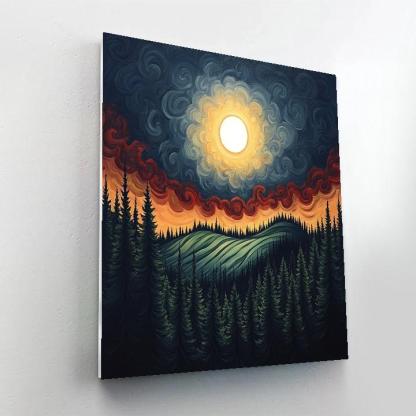 Edvard Munch Inspired Eclipse Over Trembling Pine Ridge paint by numbers