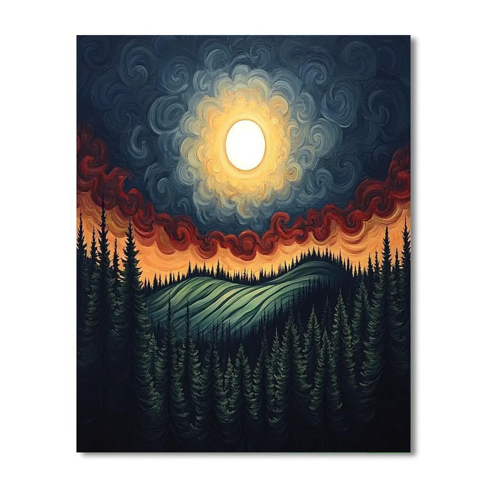 Edvard Munch Inspired Eclipse Over Trembling Pine Ridge paint by numbers