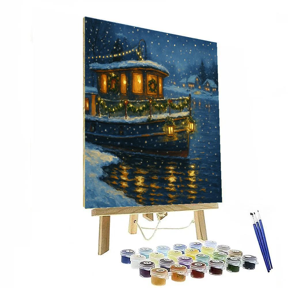 Glitter Snowfall Over The Riverboat Celebration painting number kit