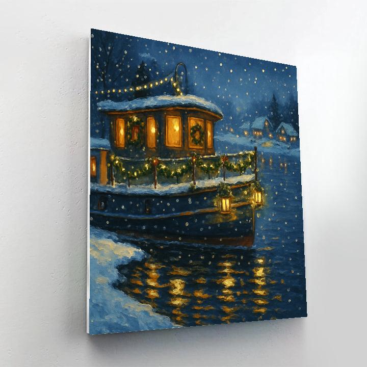 Glitter Snowfall Over The Riverboat Celebration painting number kit