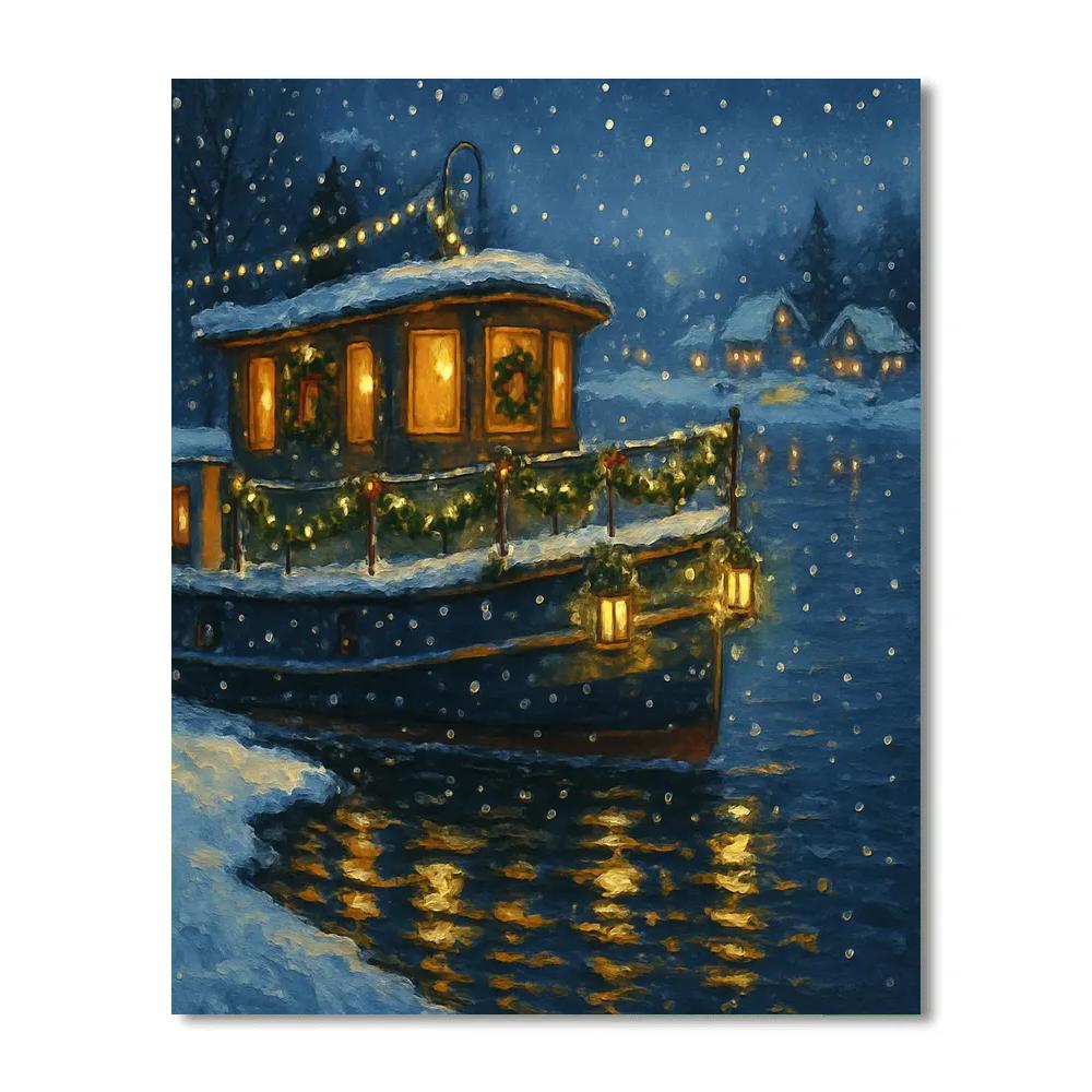 Glitter Snowfall Over The Riverboat Celebration painting number kit