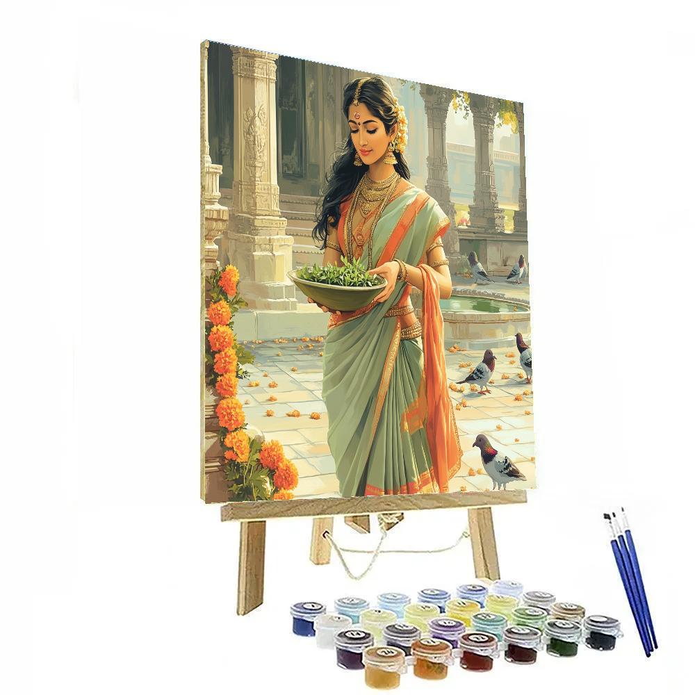 Temple Courtyard Parvati With Seedling Bowl Numbered painting kits