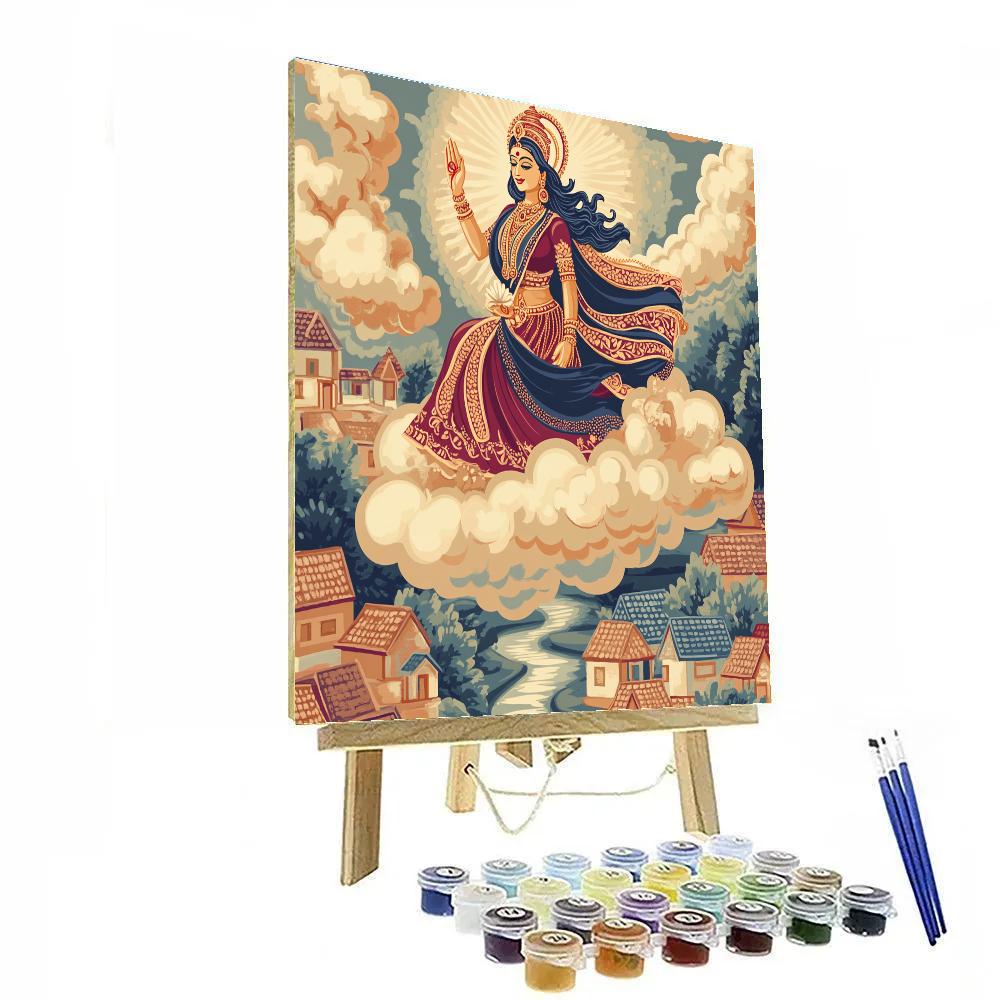 Parvati Cloud Chariot Over Quiet Village Paint by numbers kits