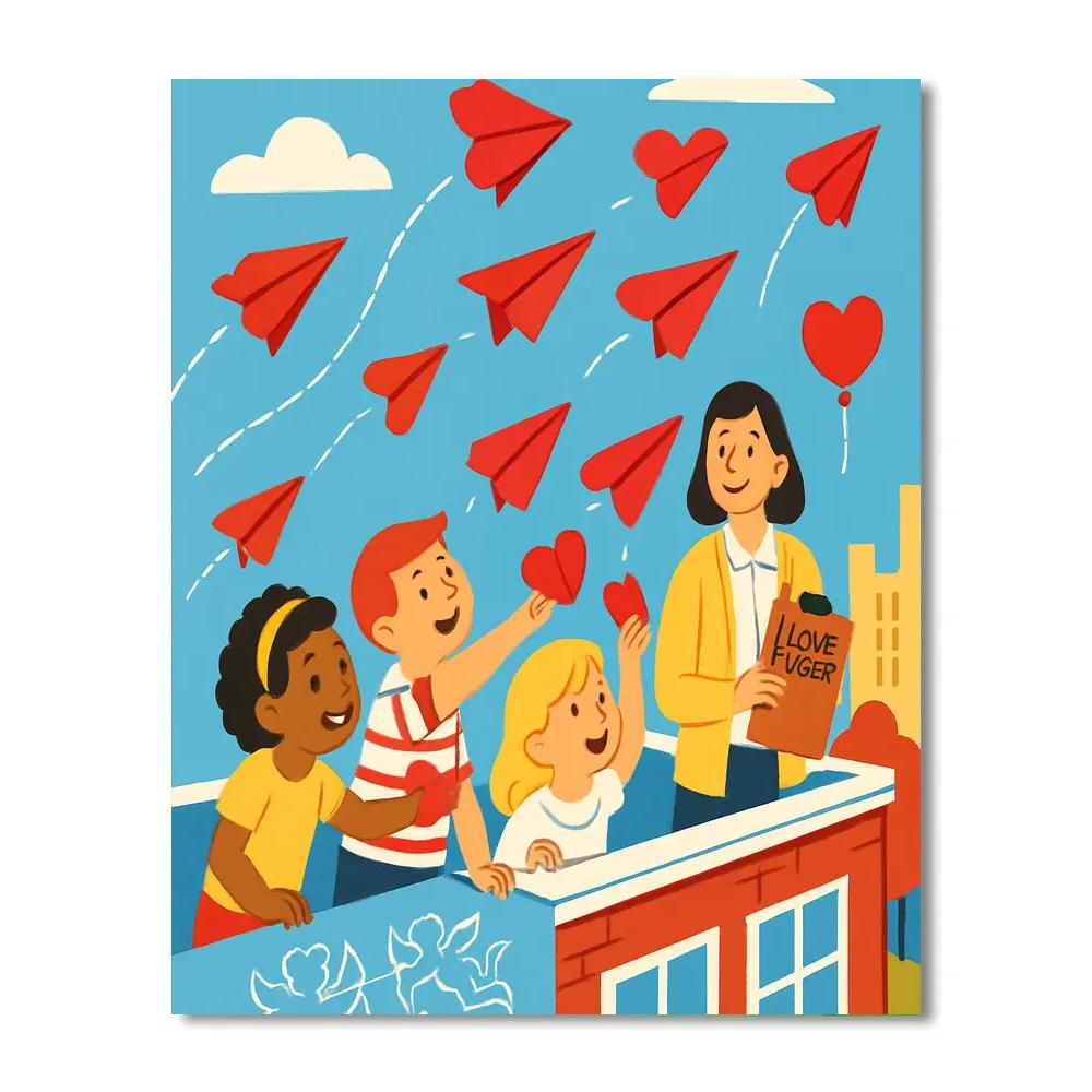 Paper Airplane Chorus With Valentines Day Painting by numbers kit