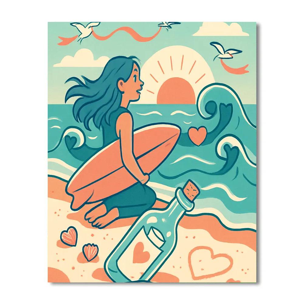 Seaside Message Bottle Valentines Day Edition paint by color