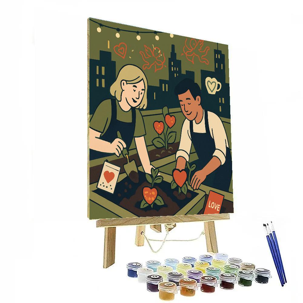 City Rooftop Garden Valentines Day Painting by numbers kit