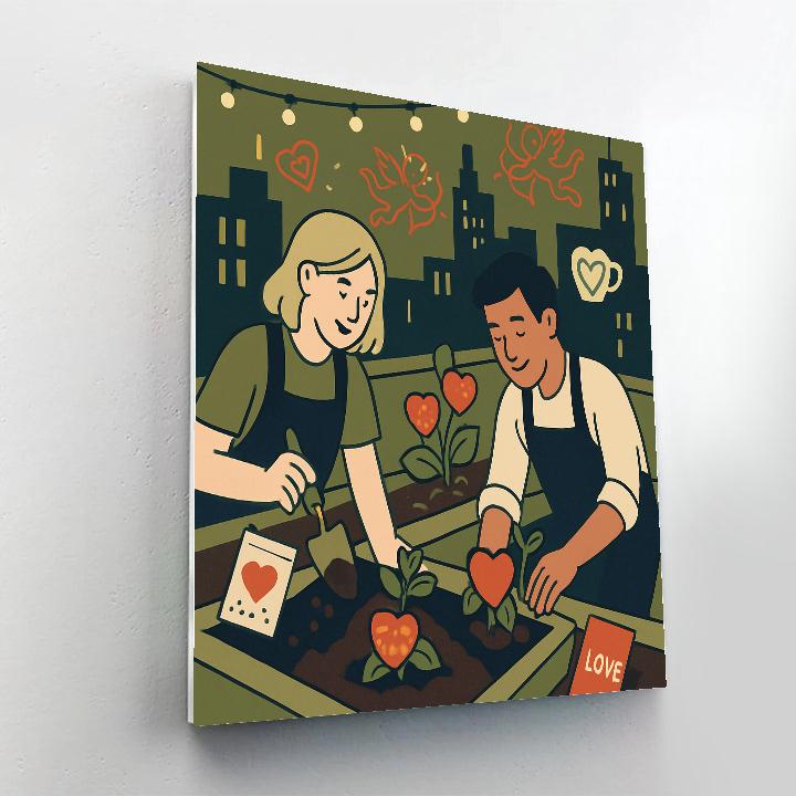City Rooftop Garden Valentines Day Painting by numbers kit